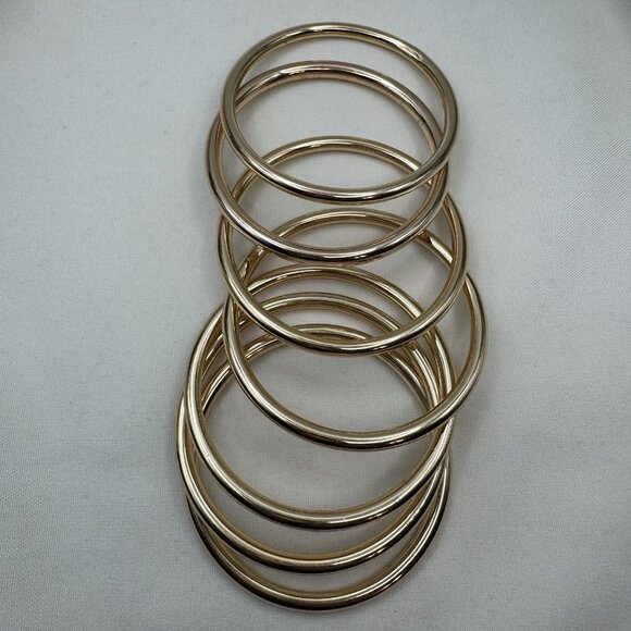 Zara Gold Tone Set Of 8 Bangles 8.5” Stackable Bracelets Minimalist Chic - Picture 7 of 7